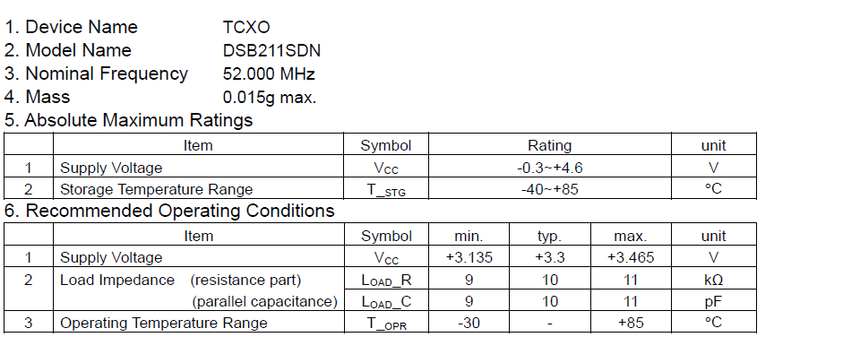 52MHz KDS温补晶振TCXO规格参数(1XXD52000MCA)说明