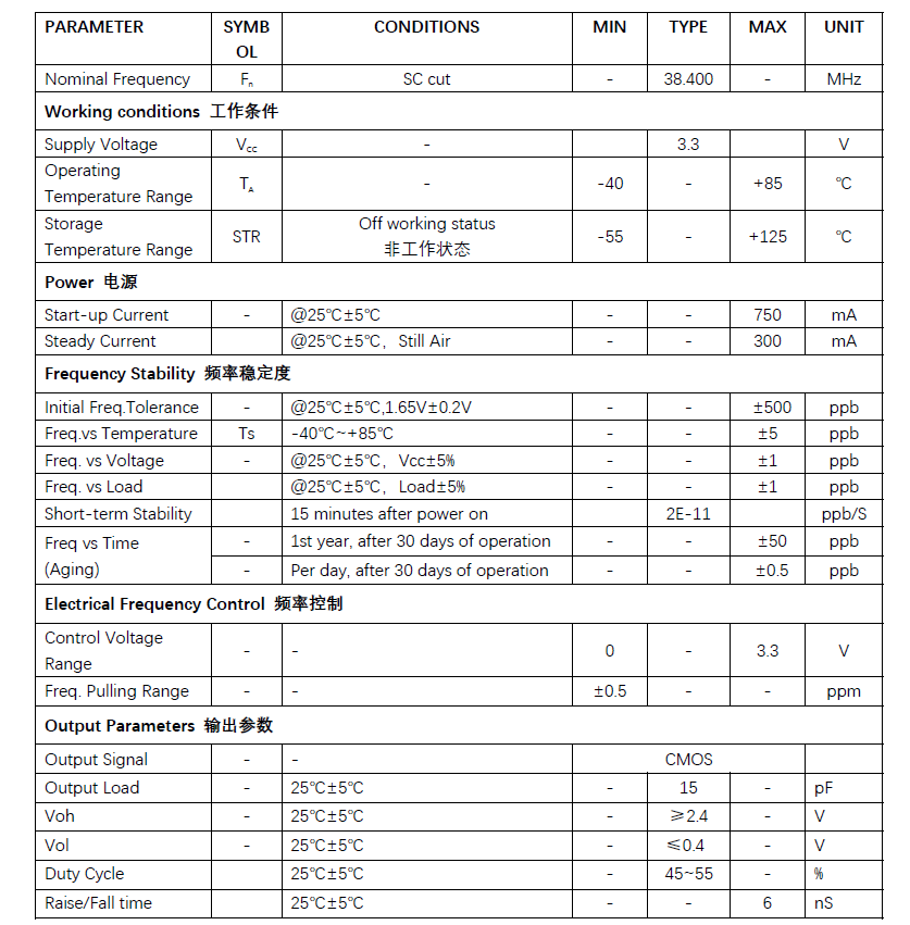 38.4MHz VCOCXO-6X恒温晶振规格参数介绍